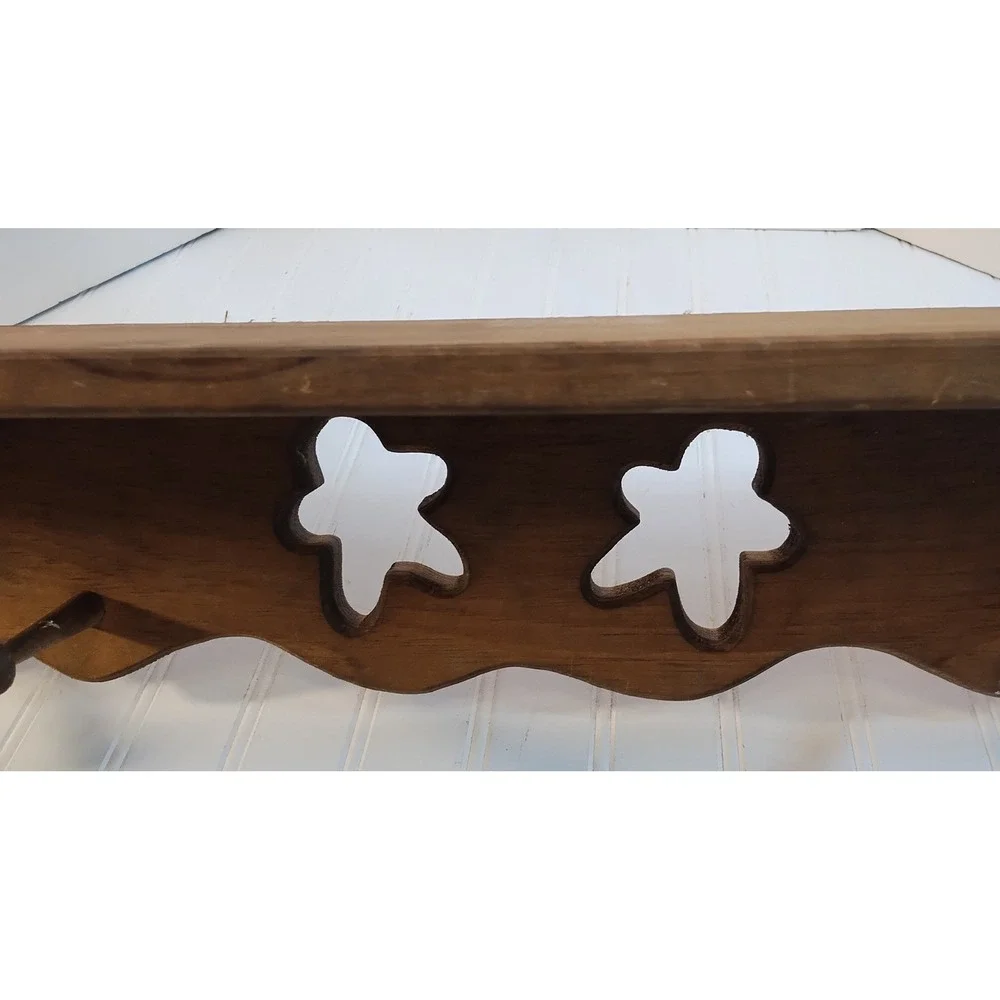 Vintage Wood Wall Shelf Scalloped Gingerbread Cutout 4 Peg Coat Rack Brown 48